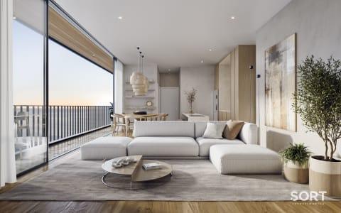 Sala de Estar Apartamento Frente Mar no Edifício Sailor's Bay Sala de Estar Apartamento Frente Mar no Edifício Sailor's Bay