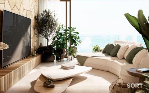 Sala de Estar Apartamento Frente Mar no Scenarium Brava Norte Sala de Estar Apartamento Frente Mar no Scenarium Brava Norte